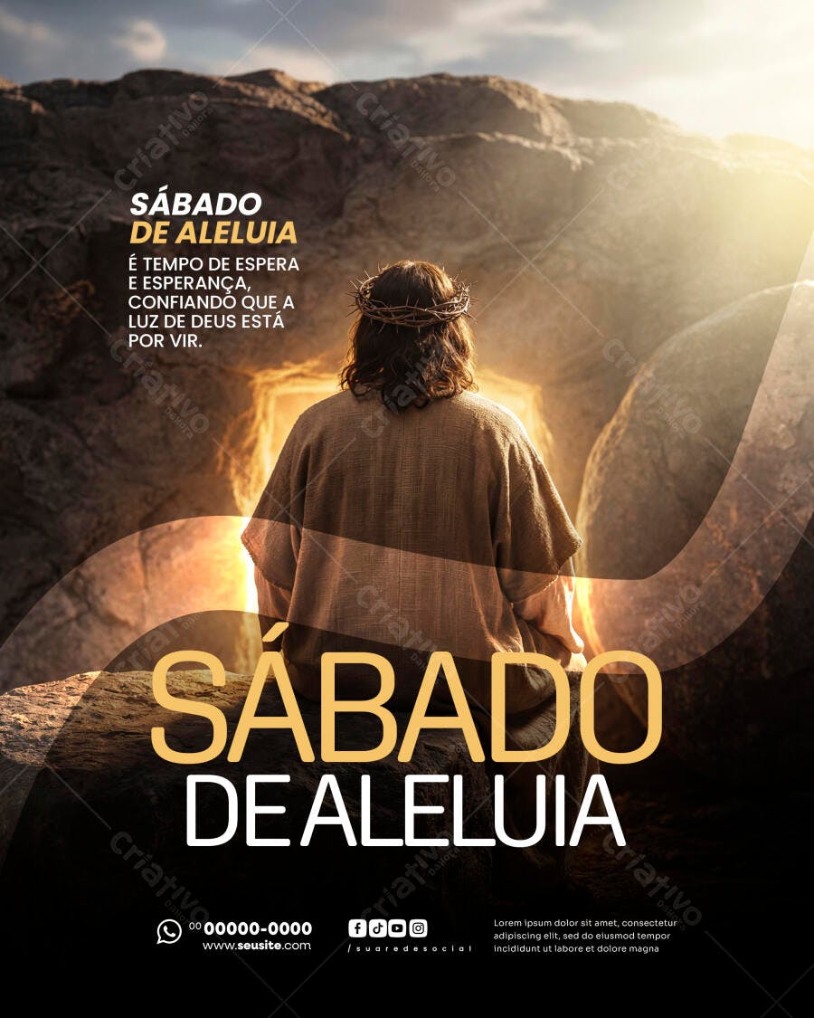 Post Sábado de Aleluia Páscoa Igreja PSD Editável