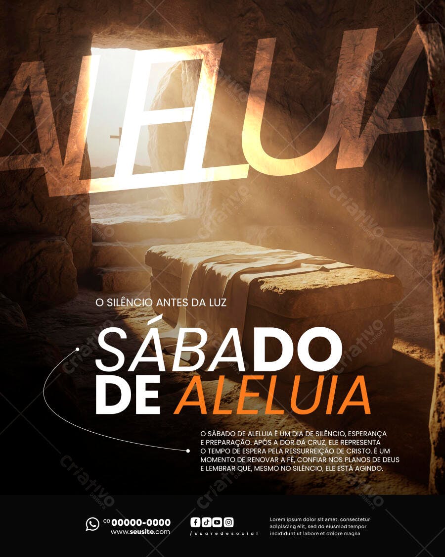 Flyer Sábado de Aleluia Páscoa Igreja PSD Editável