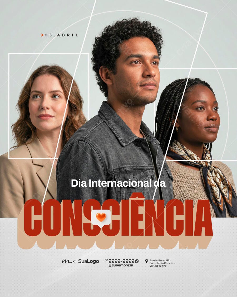 Post Instagram Dia Internacional da Consciência PSD Editável
