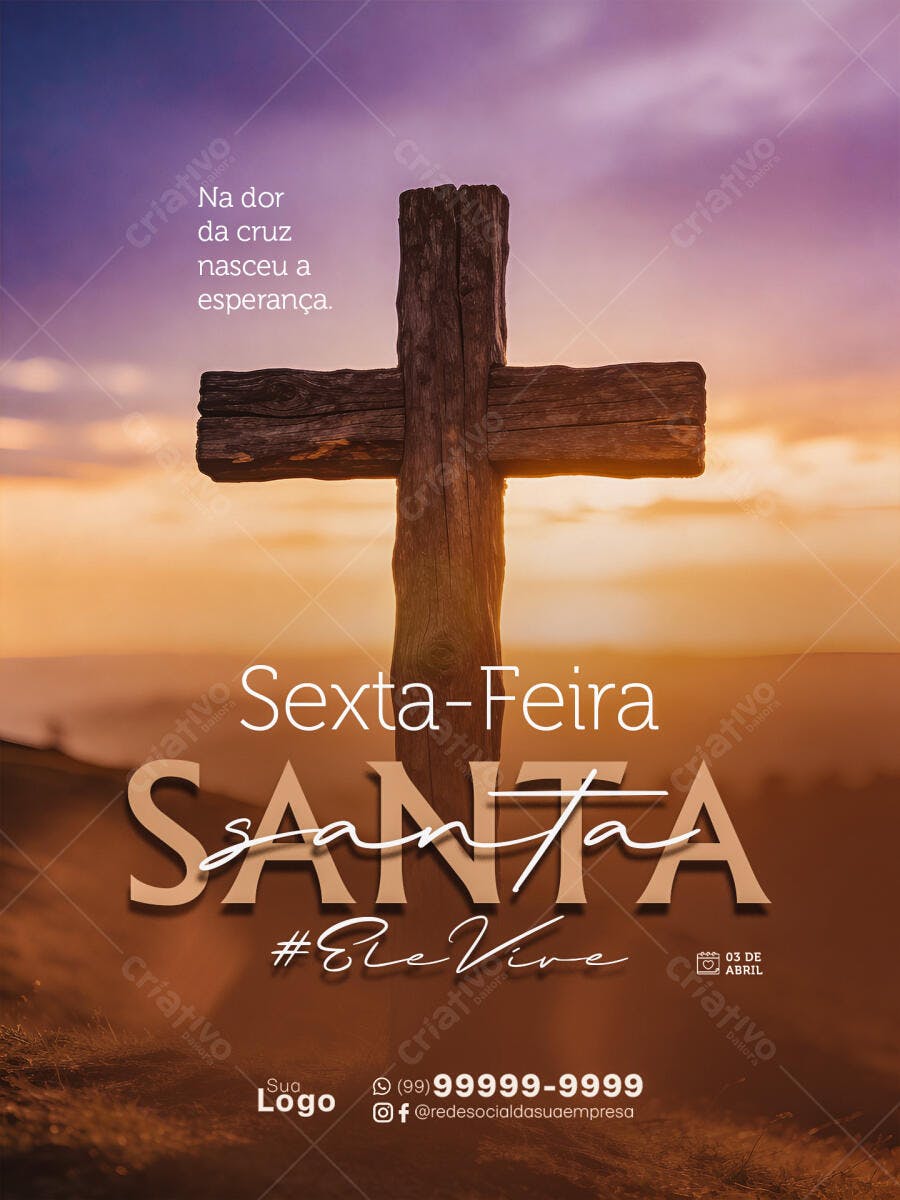 Post Sexta-Feira Santa Páscoa Religioso PSD Editável