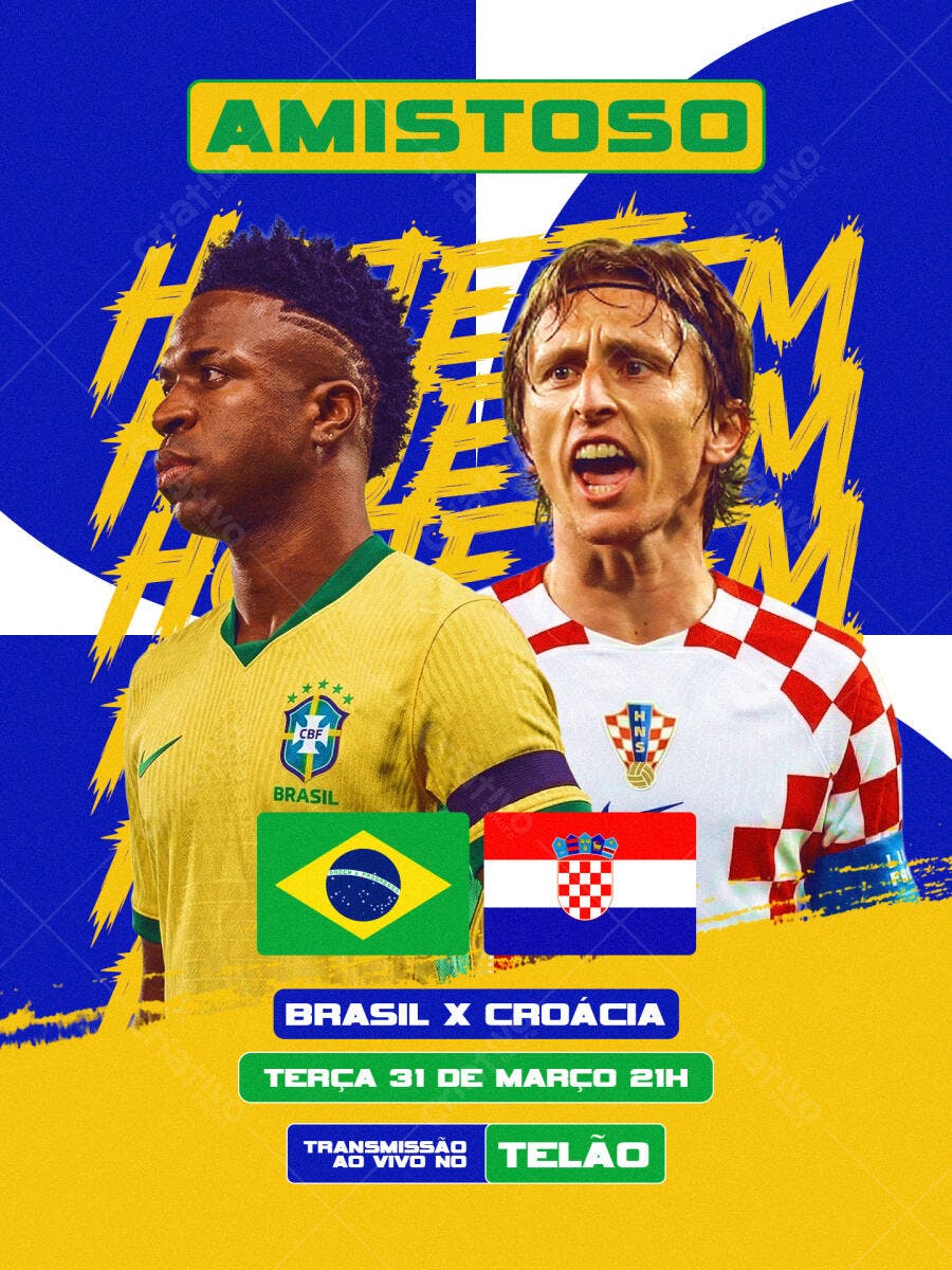 Flyer Amistoso Brasil Croácia Futebol PSD Editável