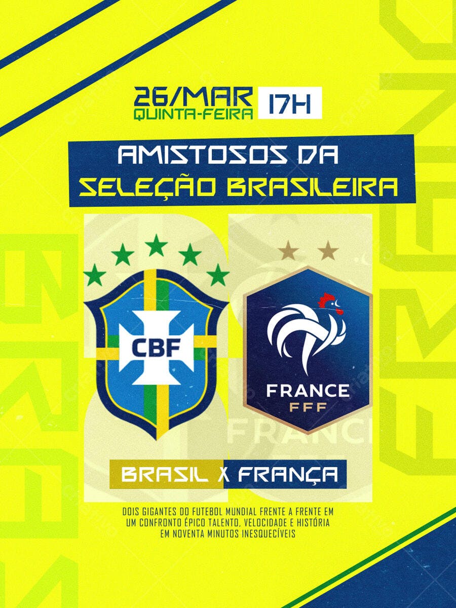 Flyer Amistoso Seleção Brasileira Futebol PSD Editável