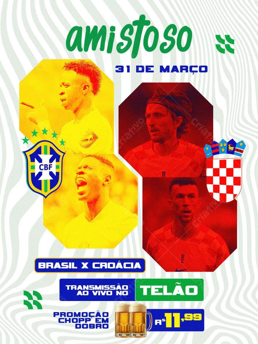 Flyer Amistoso Brasil x Croácia Futebol PSD Editável