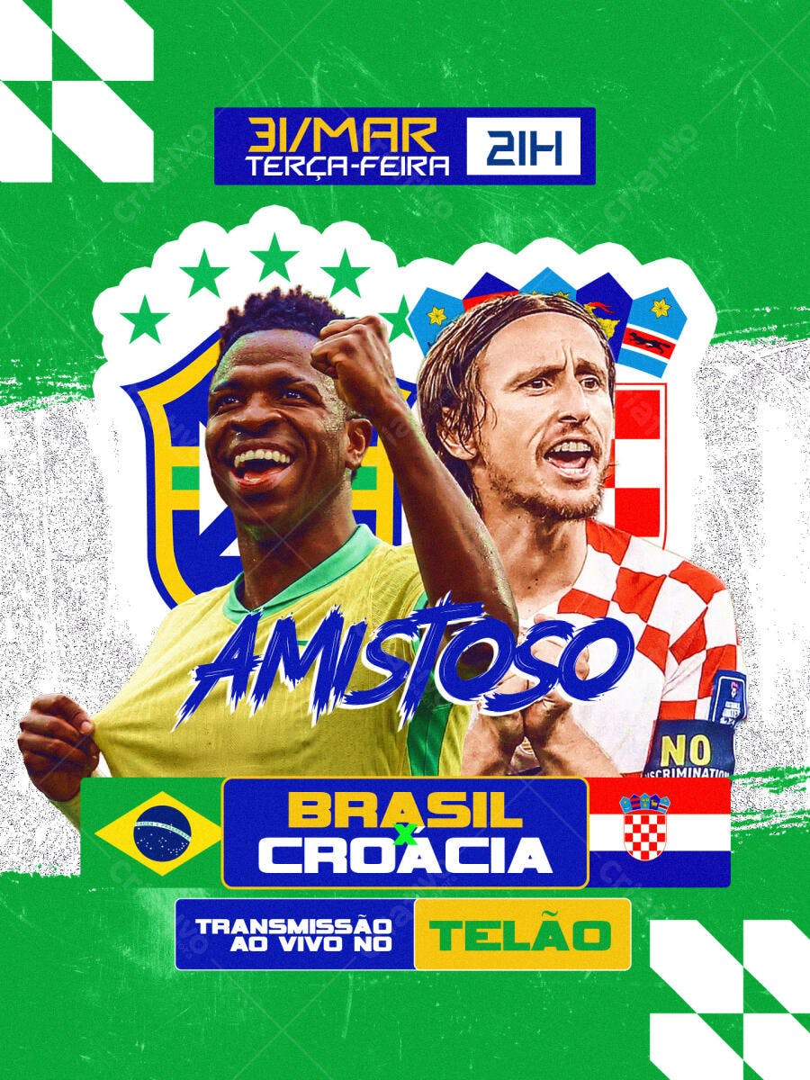 Flyer Amistoso Brasil Croácia Futebol PSD Editável