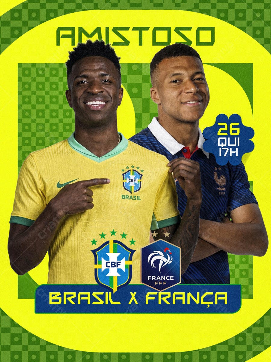 Post Instagram Amistoso Futebol Brasil França PSD Editável