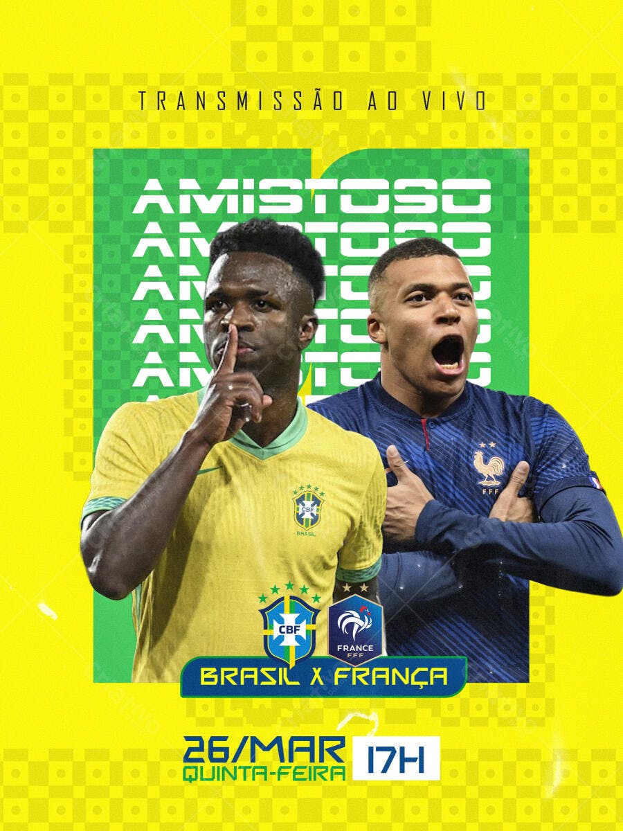 Post Instagram Jogo Brasil França Amistoso PSD Editável