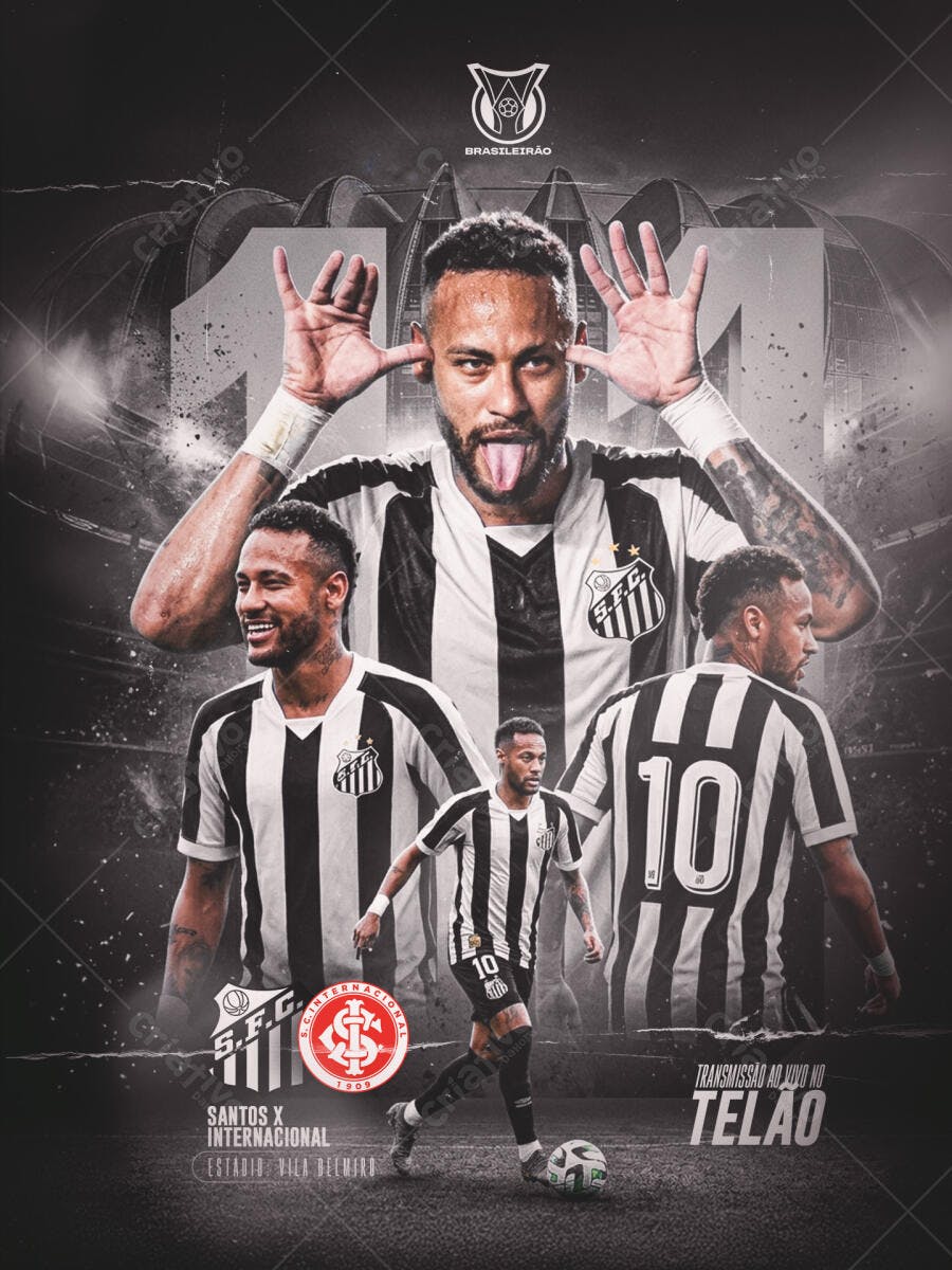 Post Futebol Santos x Internacional Transmissão Telão PSD Editável
