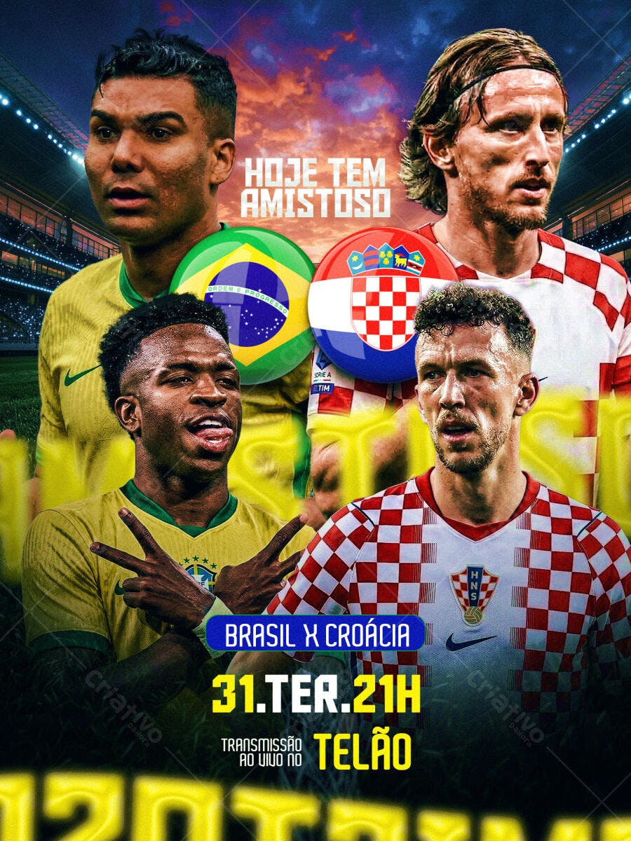 Post Futebol Brasil x Croácia Amistoso PSD Editável