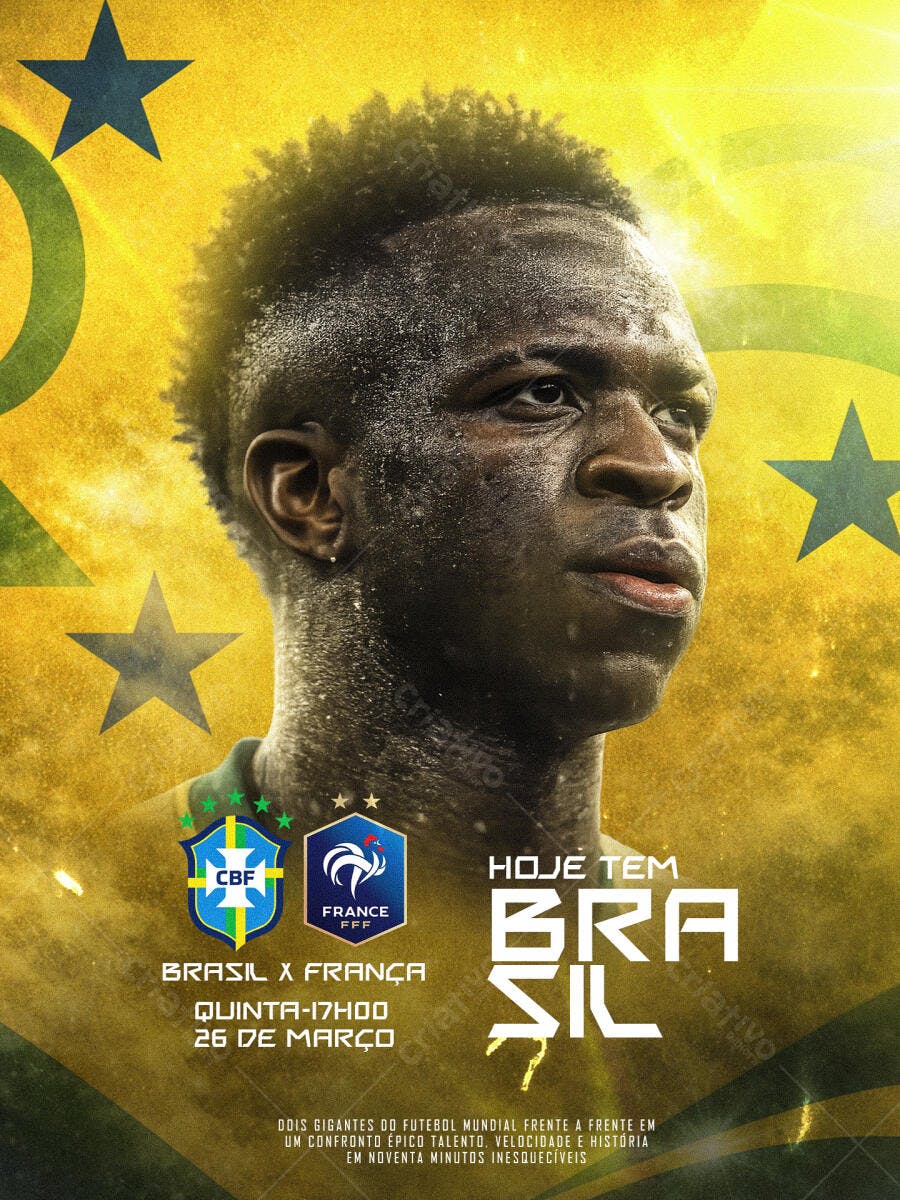 Post Instagram Jogo Brasil x França Futebol PSD Editável