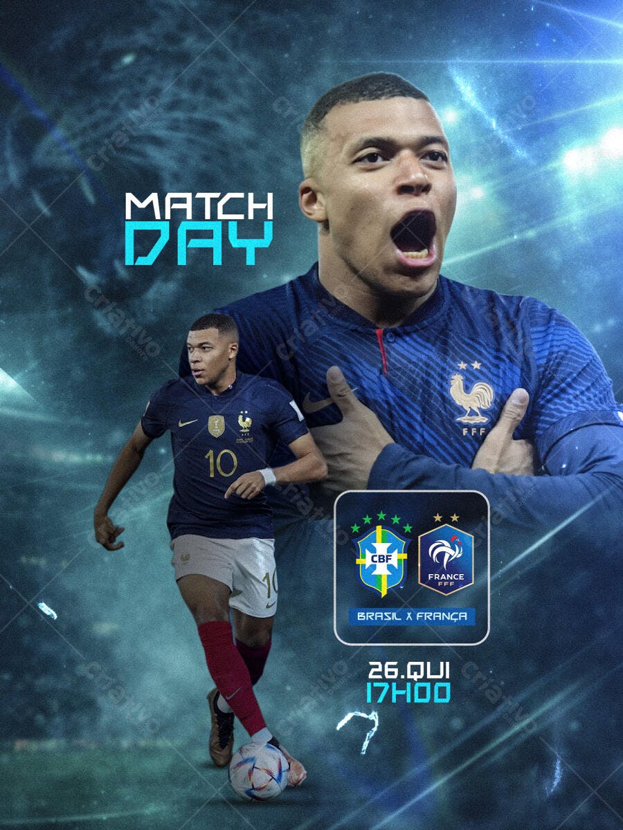 Post Instagram Jogo Futebol Brasil França PSD Editável