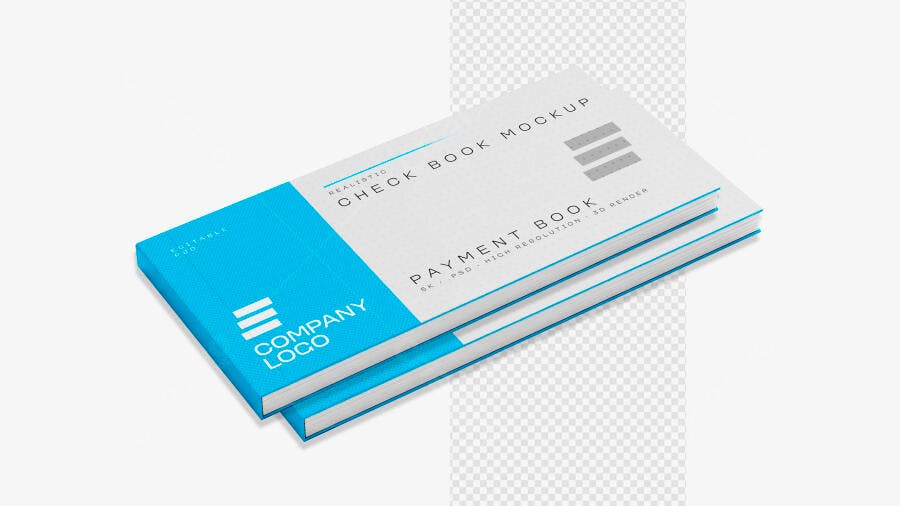 Mockup Talão de Cheques Vista Superior Fundo Branco Editável