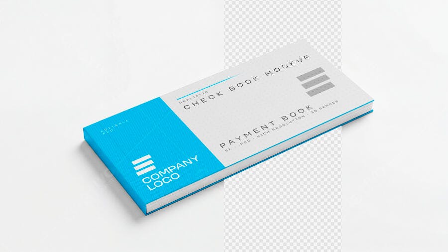 Mockup Talão Cheque Pagamento Azul Fundo Branco Editável