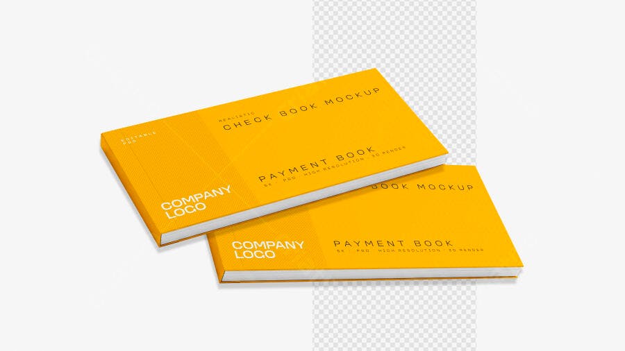 Mockup Talão Cheque Laranja Vista Superior Editável