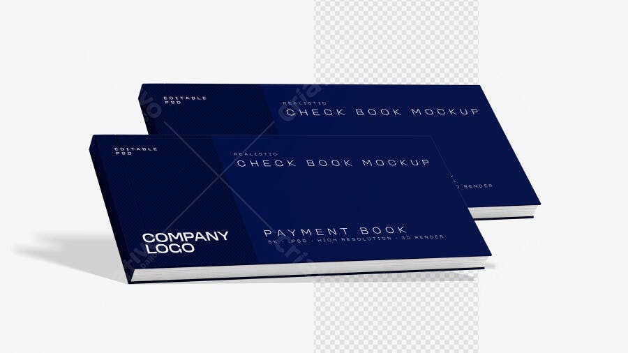 Mockup Livro Cheque Talão Pagamento Azul Editável