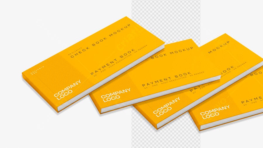 Mockup Talão Cheque Laranja Isométrico Fundo Branco Editável
