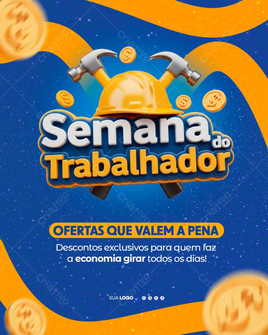 Post Instagram Semana do Trabalhador Maio PSD Editável