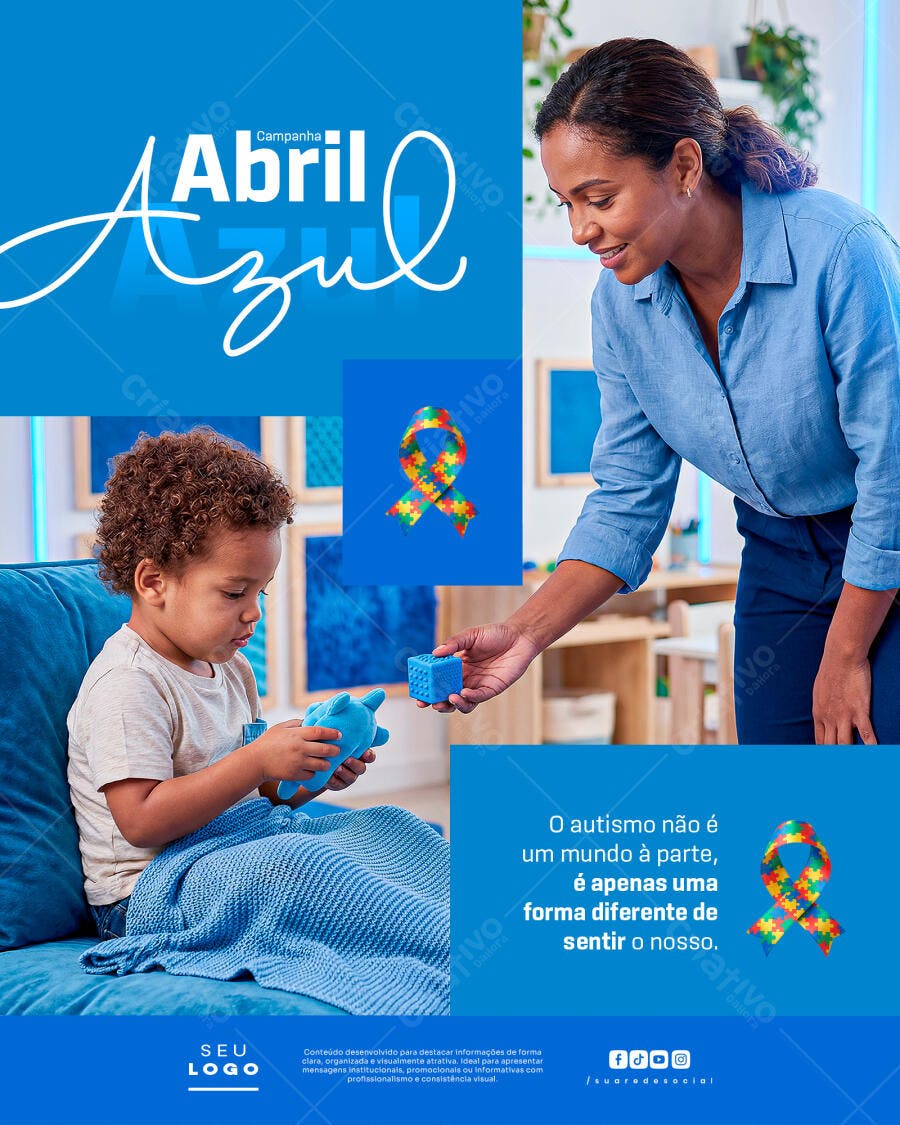 Post Instagram Campanha Abril Azul Autismo PSD Editável