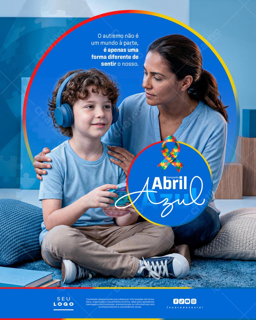 Campanha Abril Azul Conscientização Autismo PSD Editável