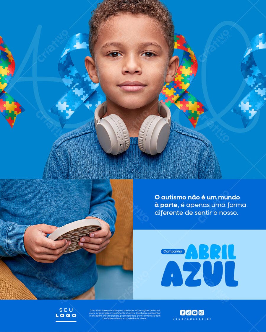 Campanha Abril Azul Conscientização Autismo PSD Editável