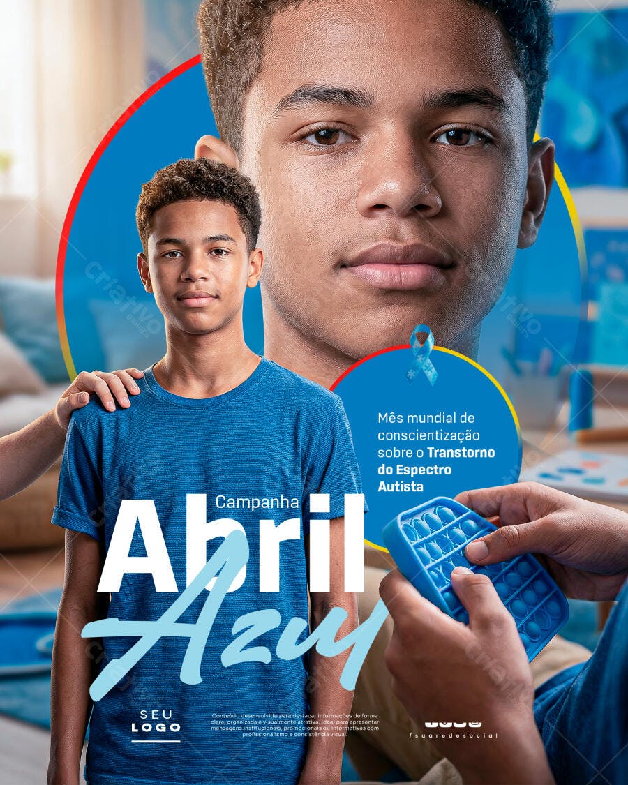 Campanha Abril Azul Conscientização Autismo PSD Editável