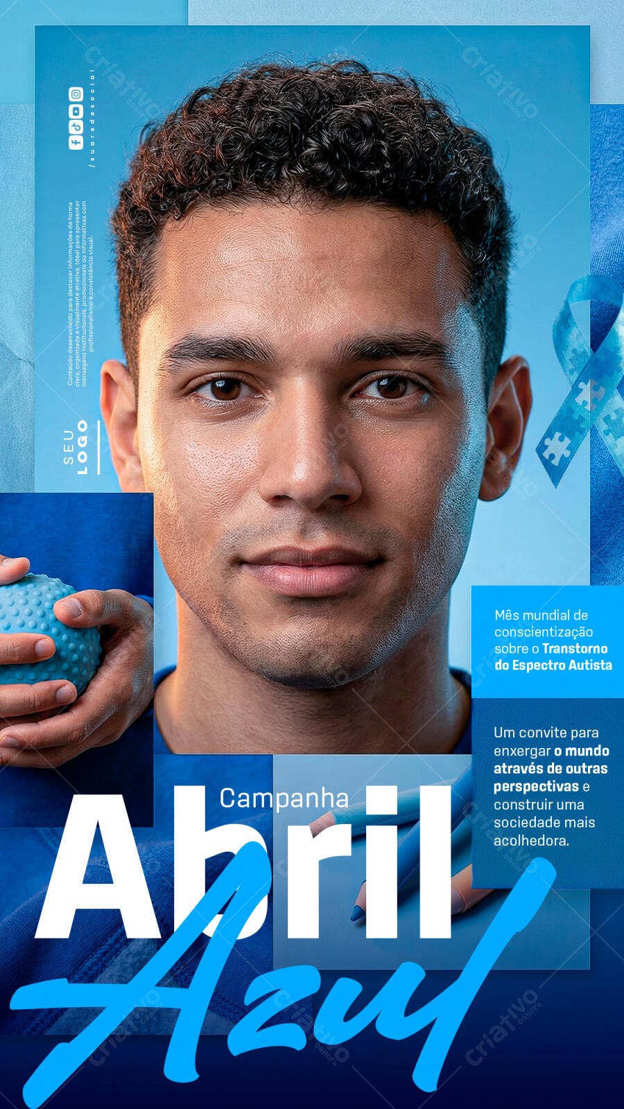Campanha Abril Azul Conscientização Autismo PSD Editável