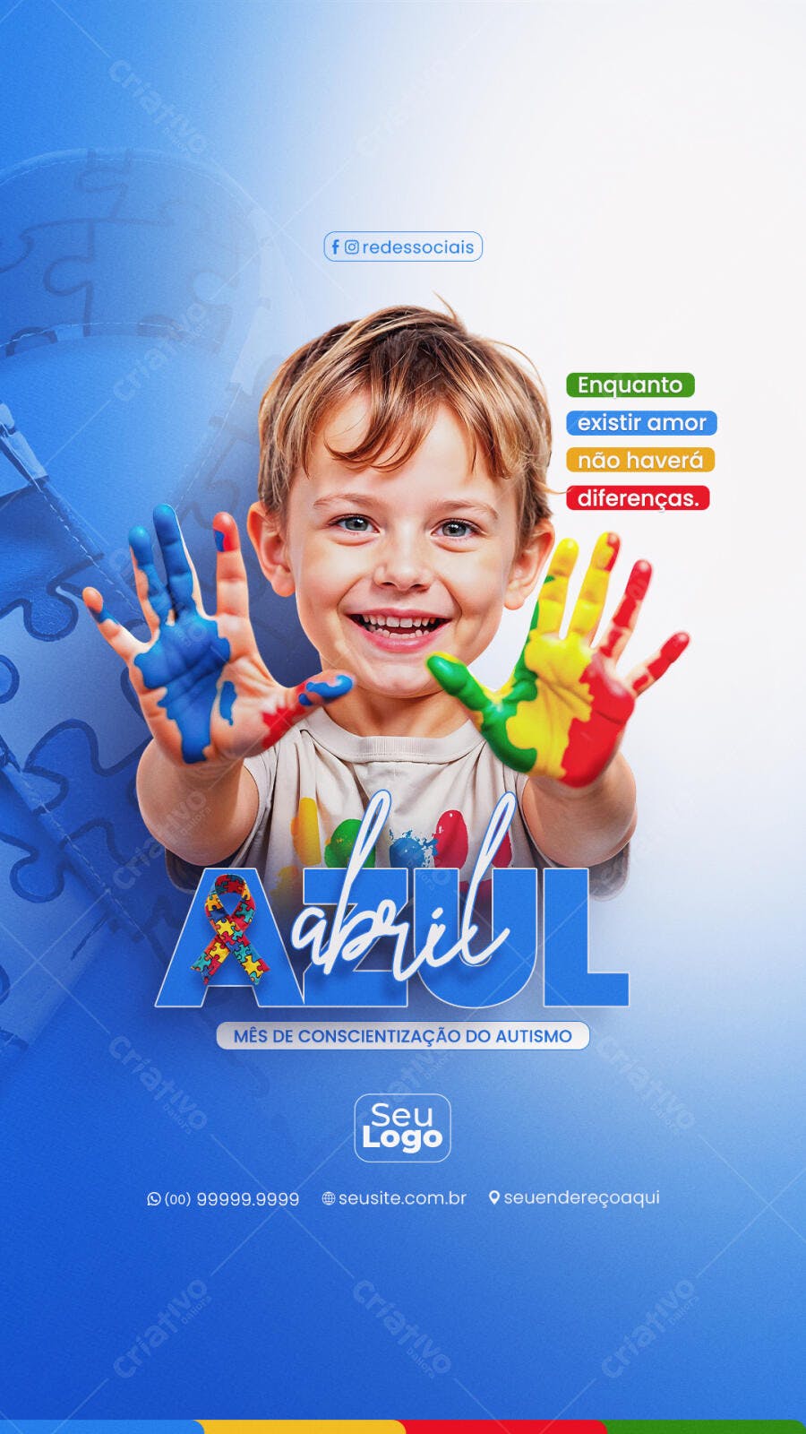 Social Media Mês da Conscientização do Autismo Abril Azul PSD Editável