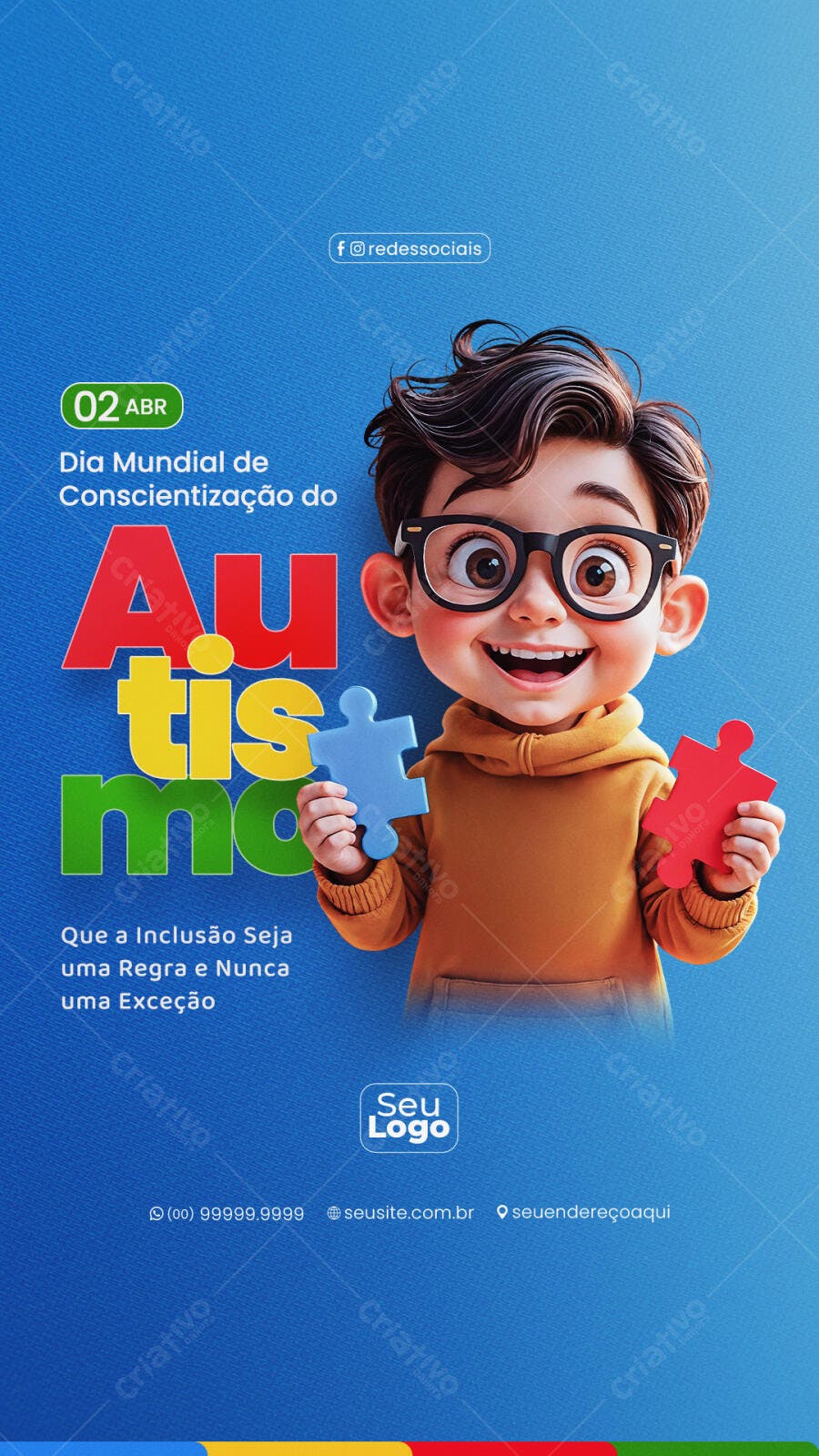 Social Media Dia Mundial Autismo 02 Abril PSD Editável