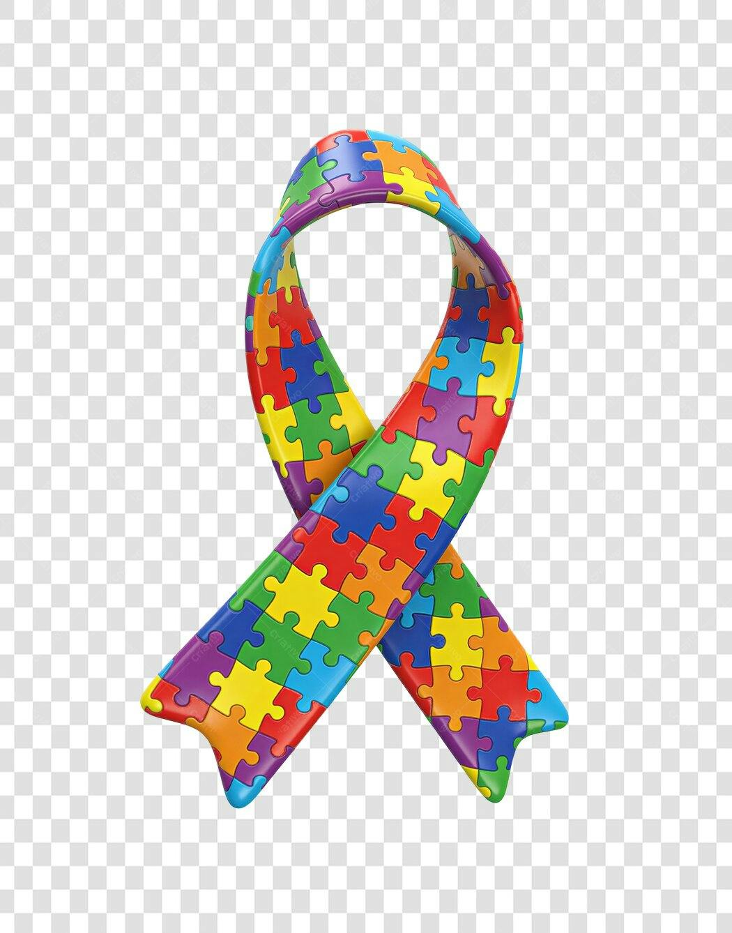 Elemento 3D Fita Quebra-Cabeça Autismo Colorida PNG Fundo Transparente