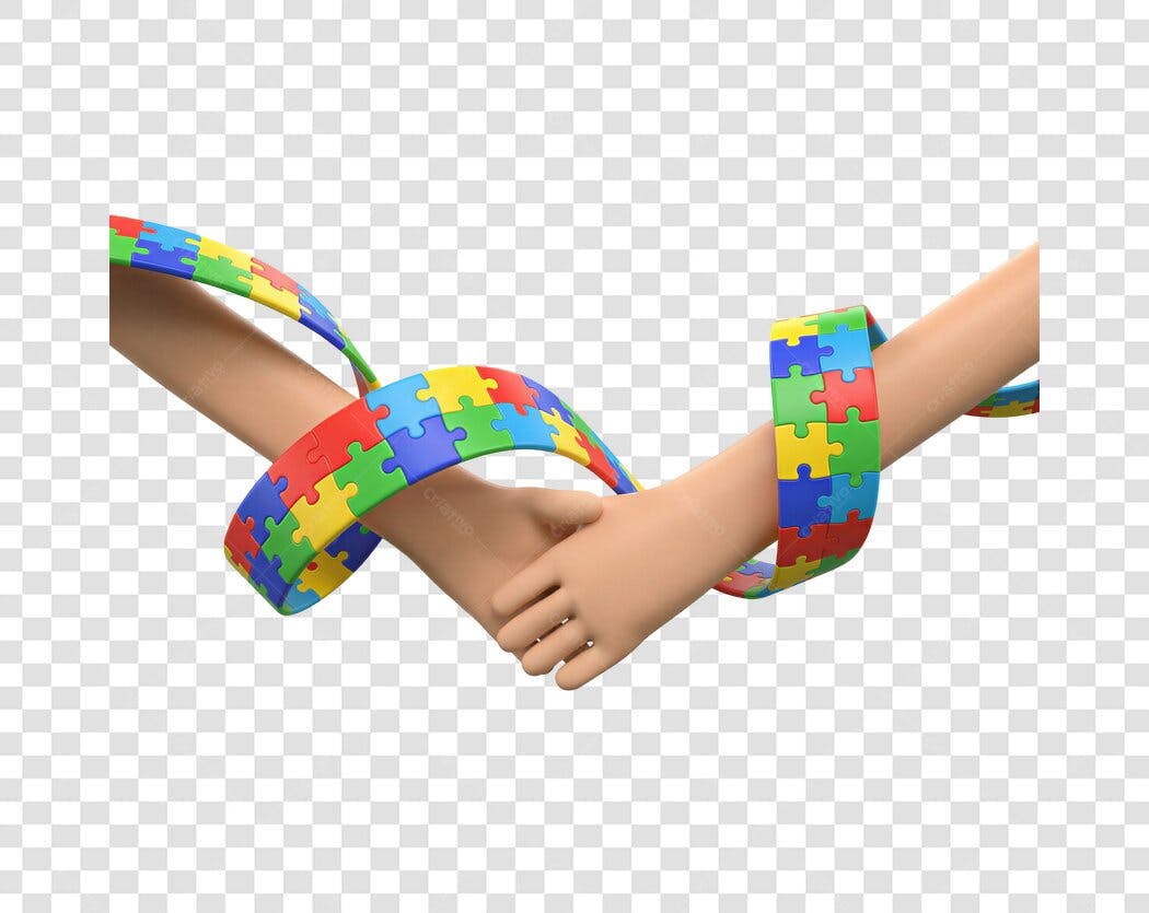 Elemento 3D Mãos Dadas Quebra-Cabeça Autismo PNG Fundo Transparente