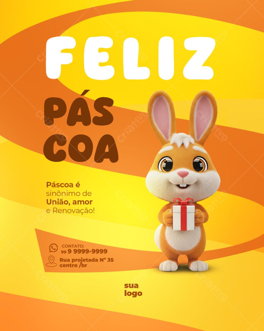 Flyer Páscoa Abril Coelhinho Fofo PSD Editável