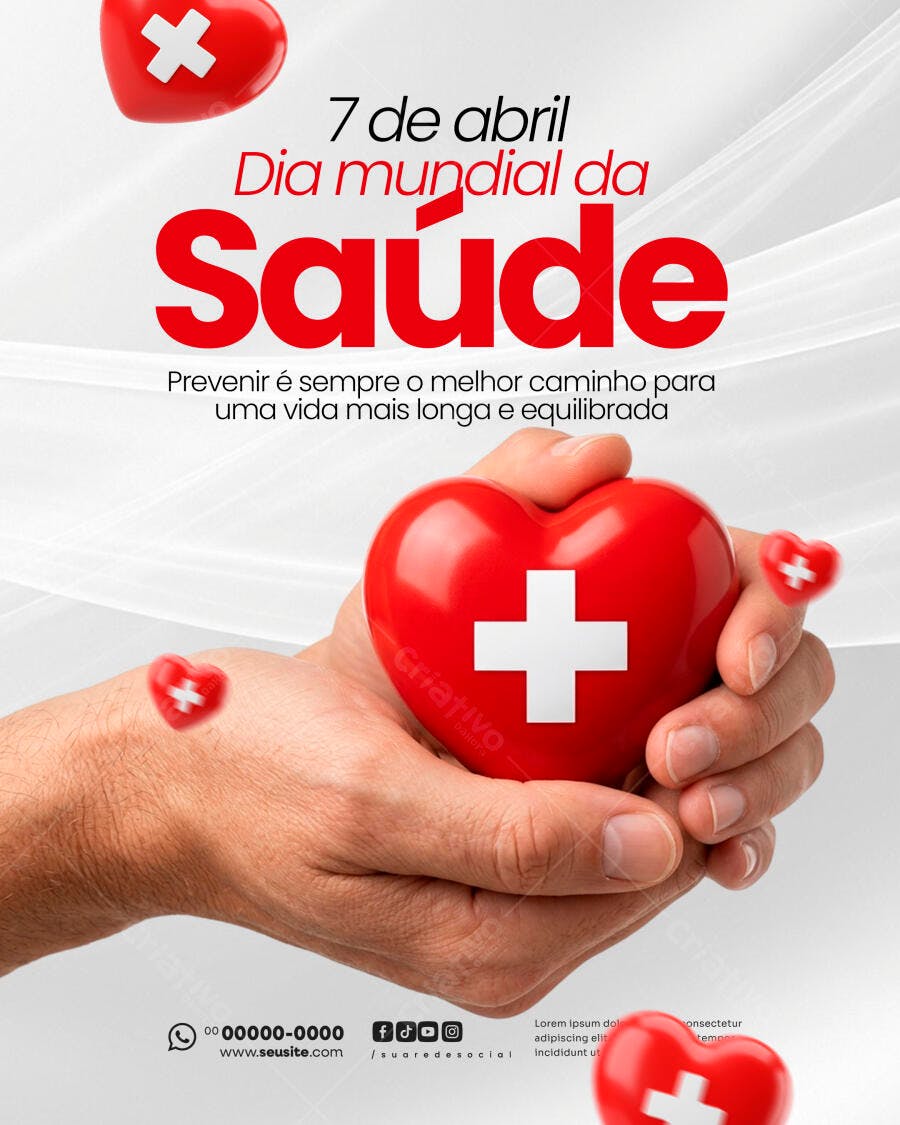 Post Instagram Dia Mundial da Saúde Abril PSD Editável