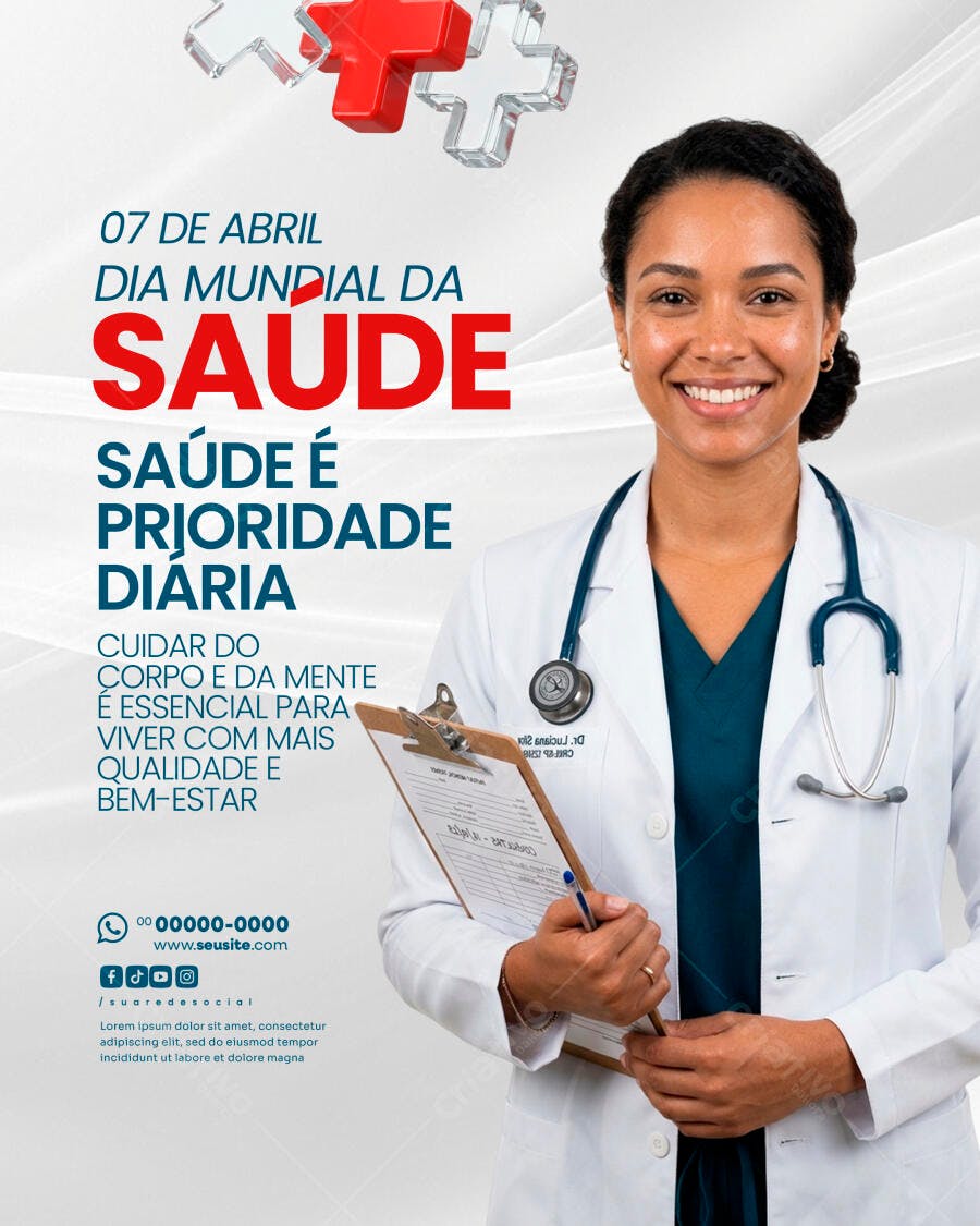 Flyer Dia Mundial da Saúde 07 de Abril Clínica Médica PSD Editável