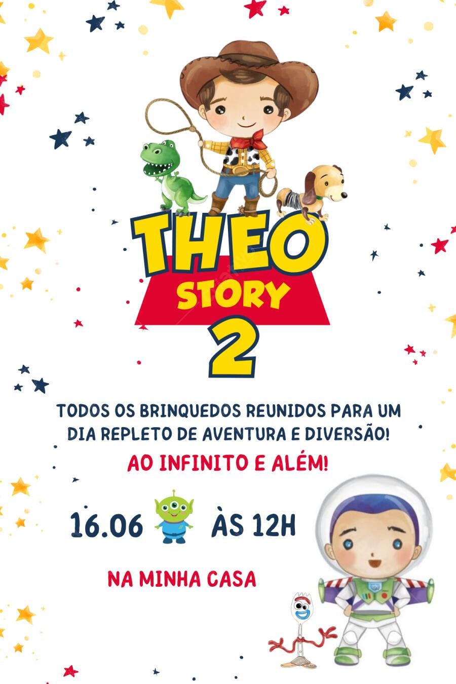 Convite Aniversário Infantil Toy Story 2 Anos Editável