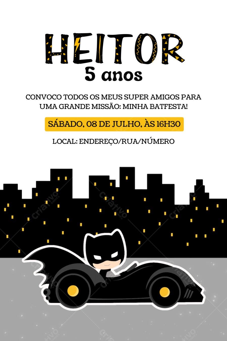 Convite Aniversário Batman 5 Anos Editável