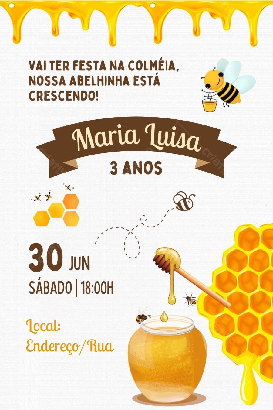 Convite Aniversário Abelhinha 3 Anos Editável