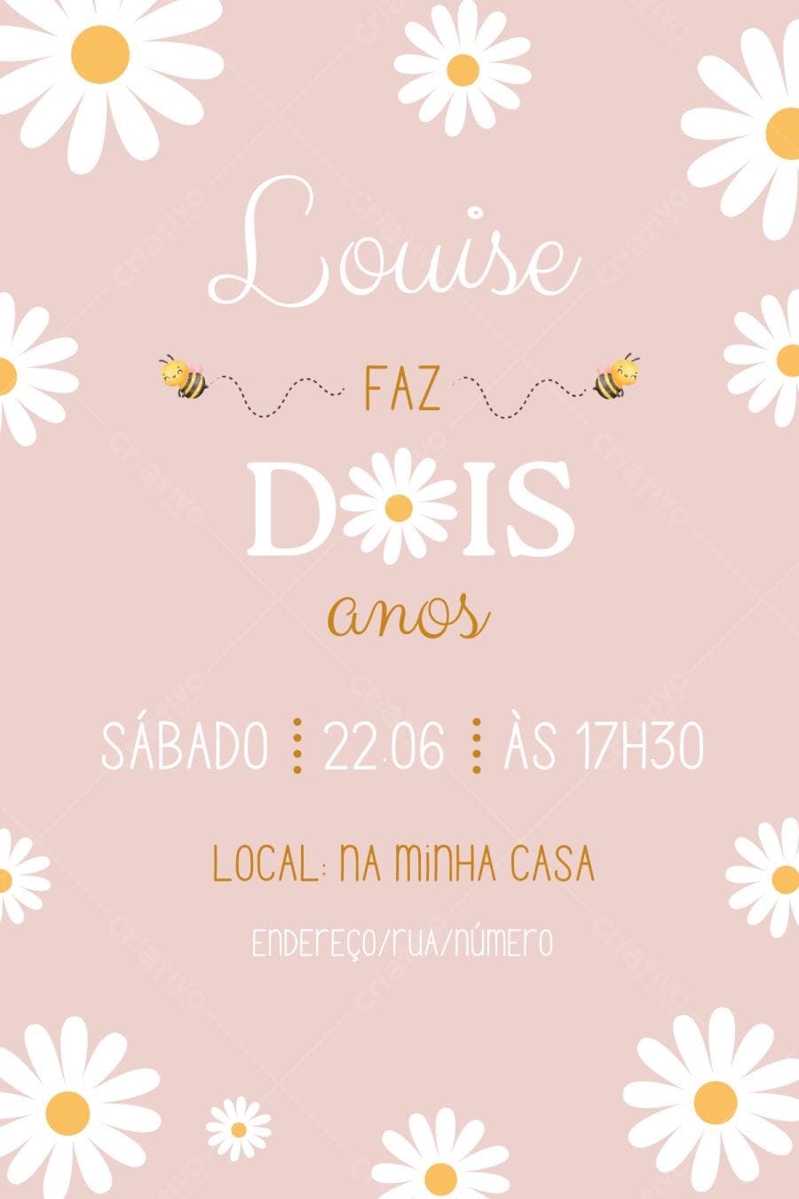 Convite Aniversário Margarida Abelha 2 Anos Editável