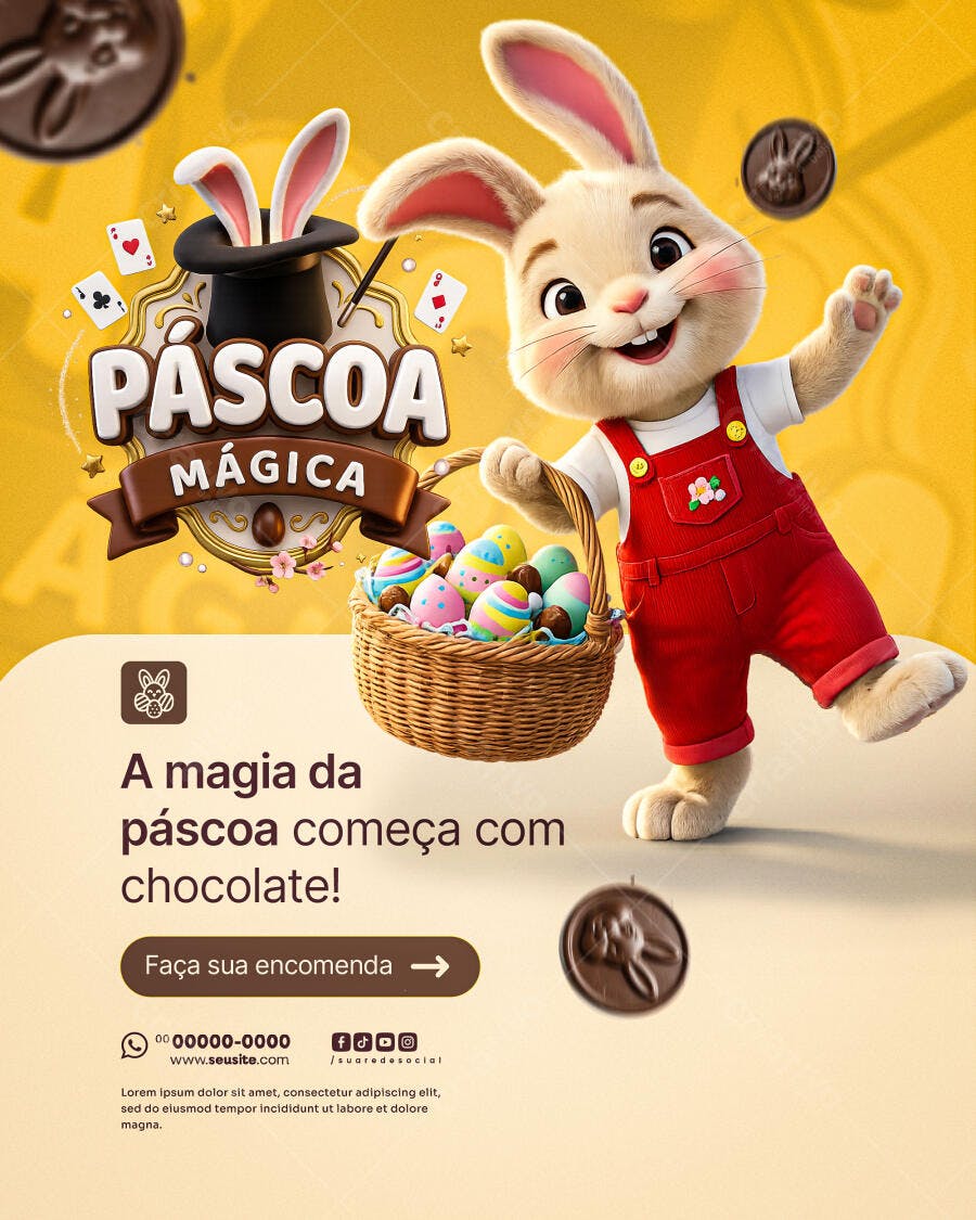 Flyer Páscoa Mágica Chocolateria PSD Editável