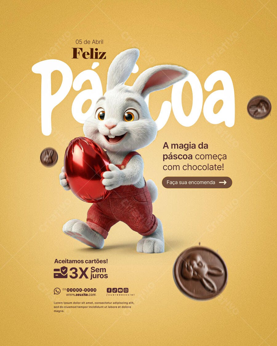 Post Instagram Páscoa Coelho Chocolate PSD Editável