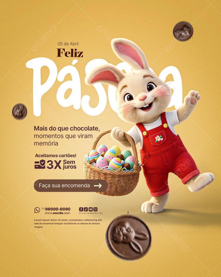 Post Instagram Páscoa Abril Confeitaria PSD Editável