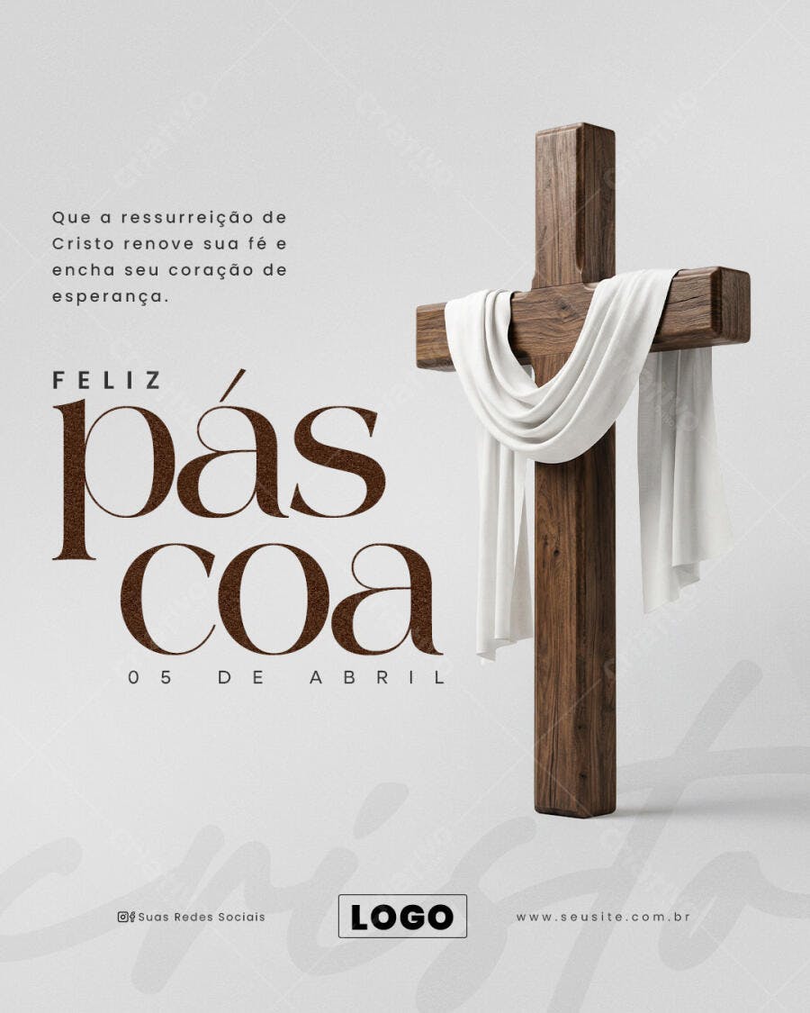 Post Instagram Feliz Páscoa Cruz e Manto PSD Editável