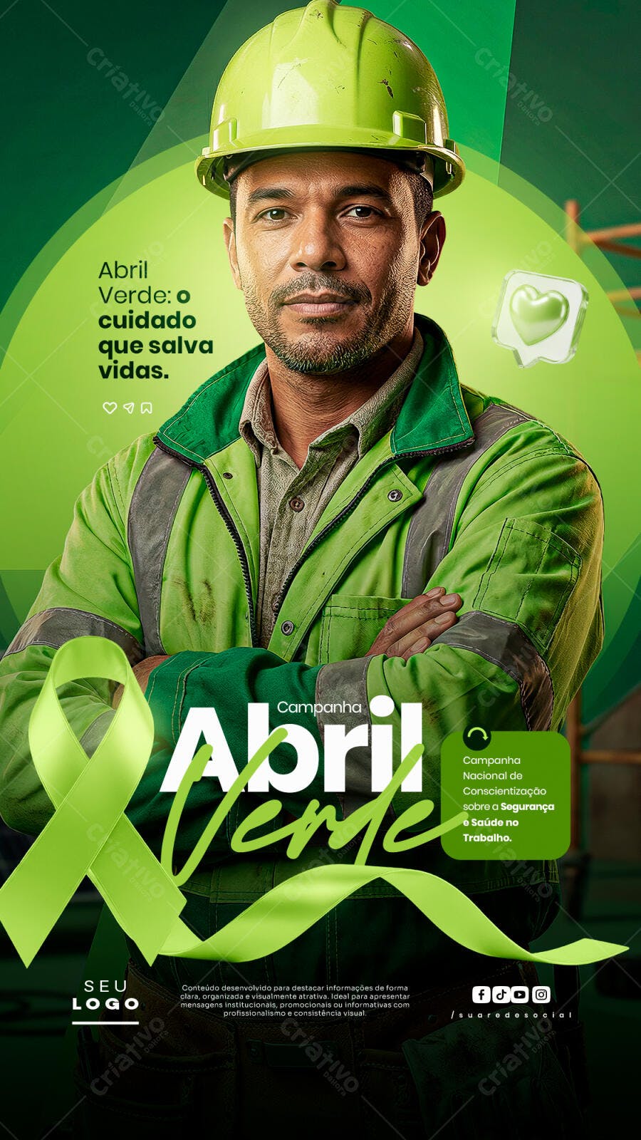 Social Media Abril Verde Segurança do Trabalho PSD Editável