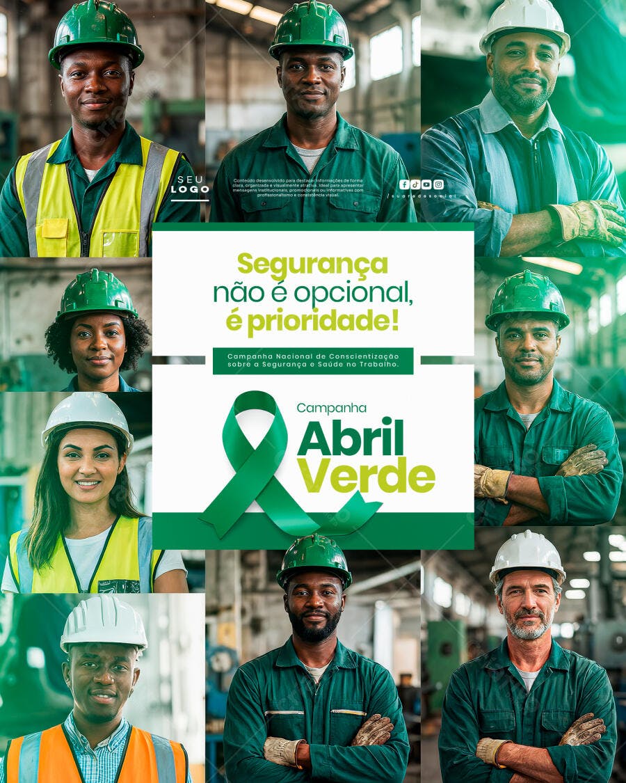 Campanha Abril Verde Segurança Trabalho PSD Editável
