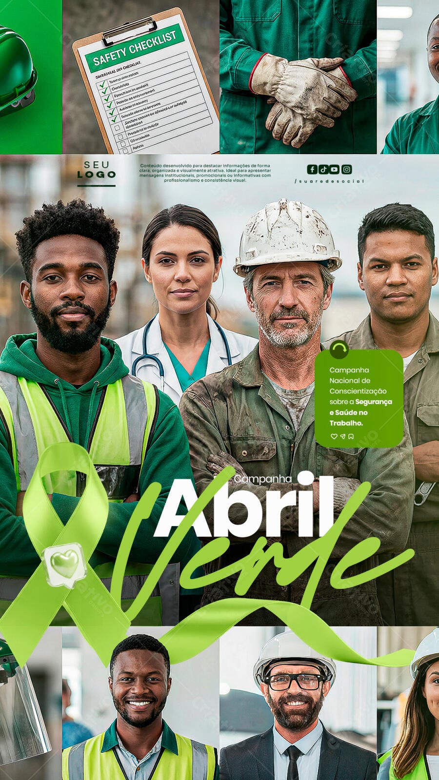 Campanha Abril Verde Segurança Trabalho PSD Editável