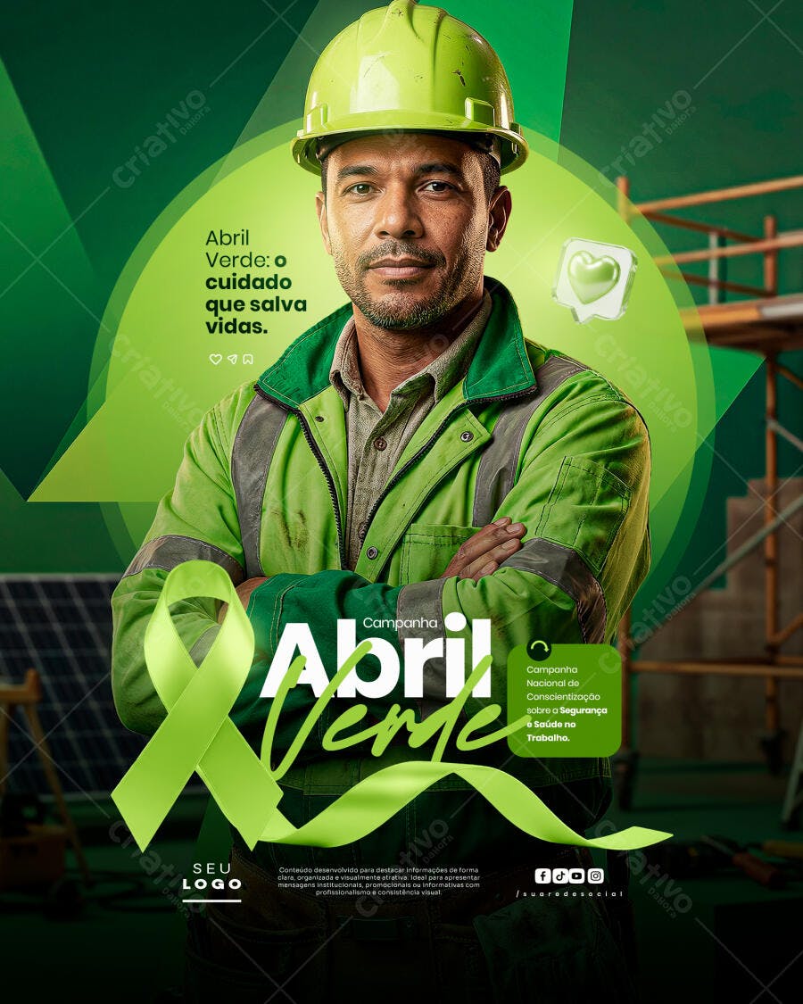 Social Media Abril Verde Segurança Trabalho PSD Editável