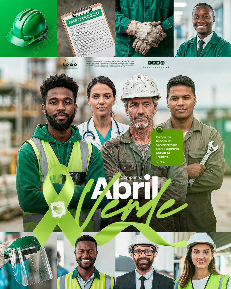 Campanha Abril Verde Segurança no Trabalho PSD Editável