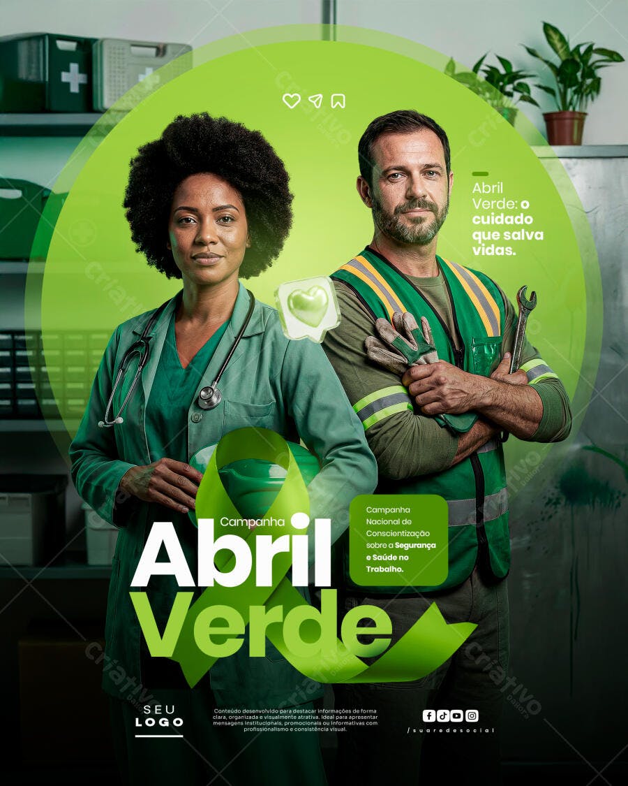 Social Media Abril Verde Segurança do Trabalho PSD Editável