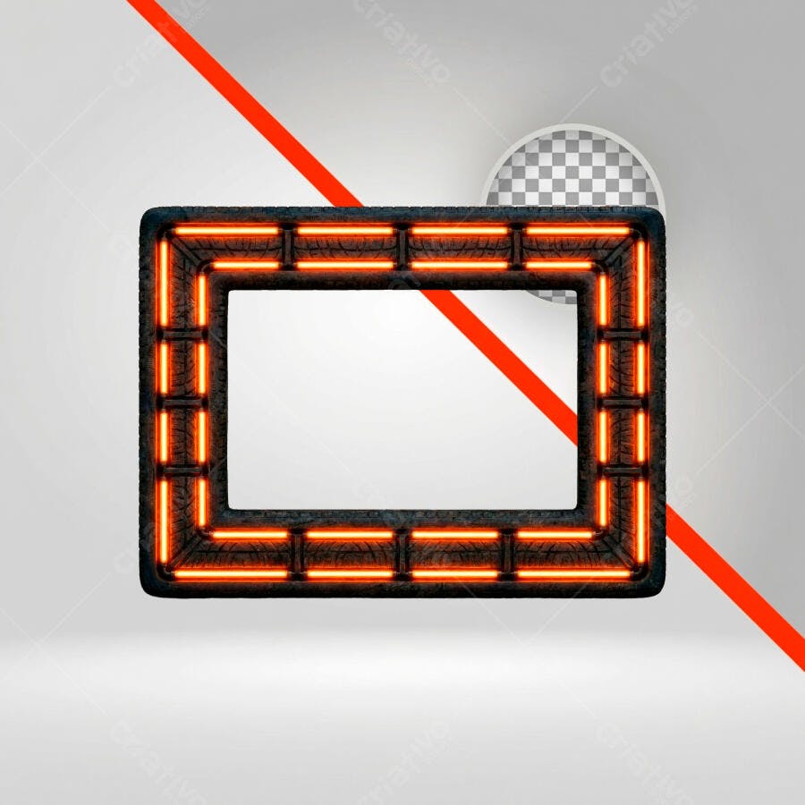 Elemento 3D Moldura Neon Preto Laranja PNG Fundo Transparente