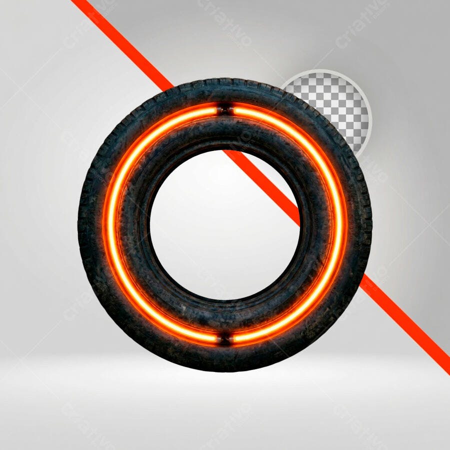 Elemento 3D Pneu Neon Laranja PNG Fundo Transparente