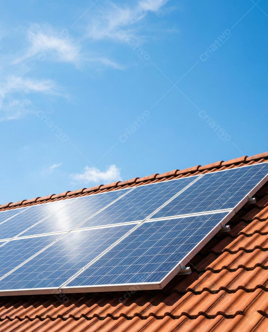 Foto Painéis Solares Telhado Céu Azul Energia Renovável