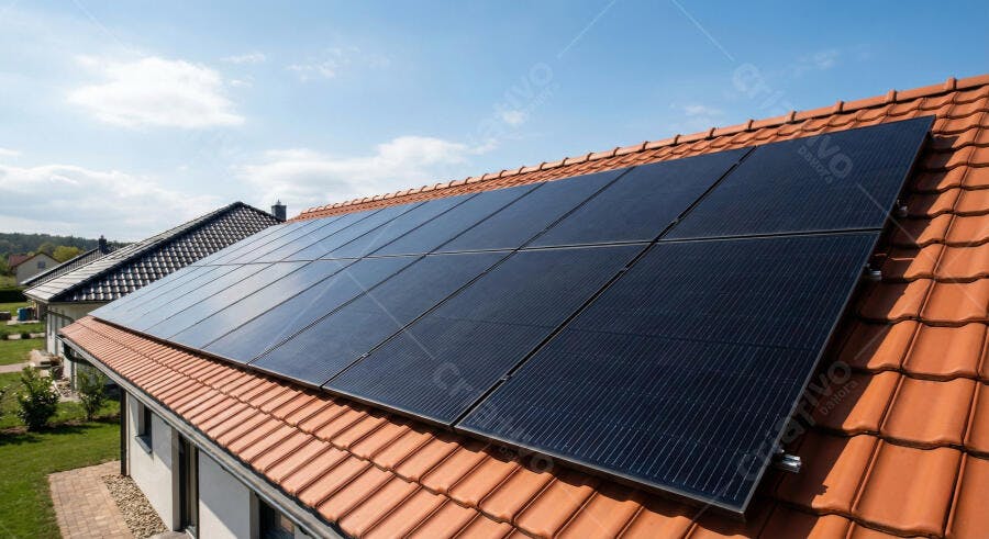 Foto Painel Solar Telhado Residencial Energia Renovável